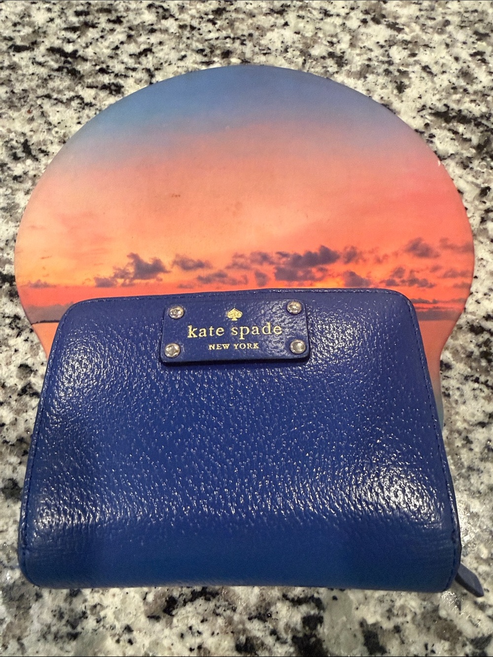 kate spade navy blue pebble leather zip-around wallet